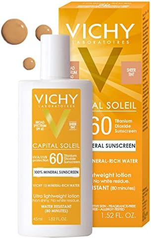 Vichy Capital Soleil Tinted Mineral Sunscreen for Face SPF 60, Titanium Dioxide Face Sunscreen, T... | Amazon (US)