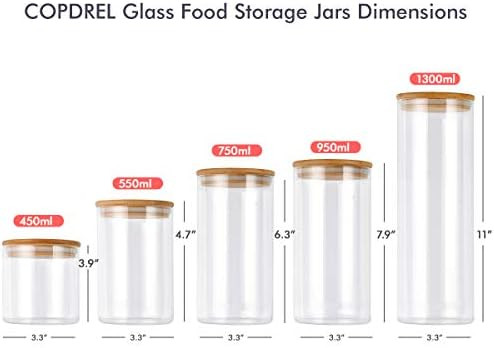 copdrel Glass Food Storage Jars Containers, Glass Storage Jar with Airtight Bamboo Lids Kitchen G... | Amazon (US)
