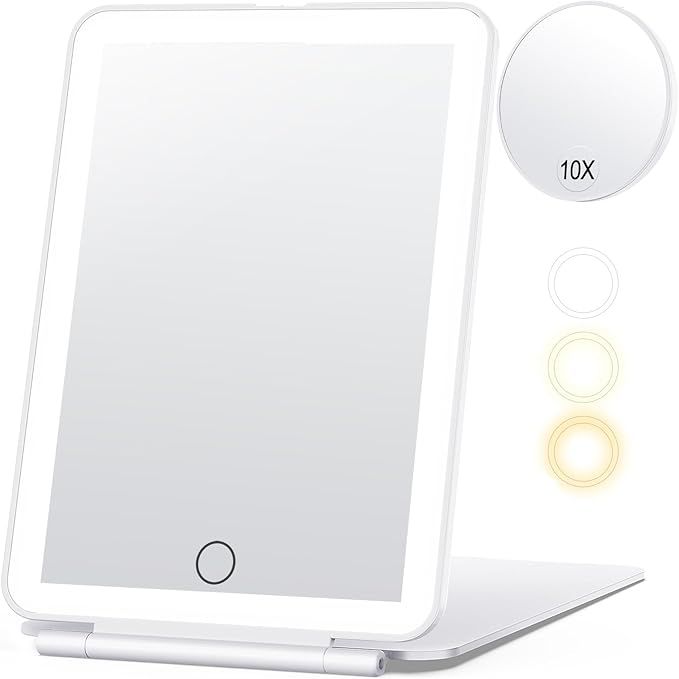 Rechargeable Makeup Vanity Mirror Touch Dimming with 10X Magnifying Mirror, 3 Color Light 80Led, ... | Amazon (US)