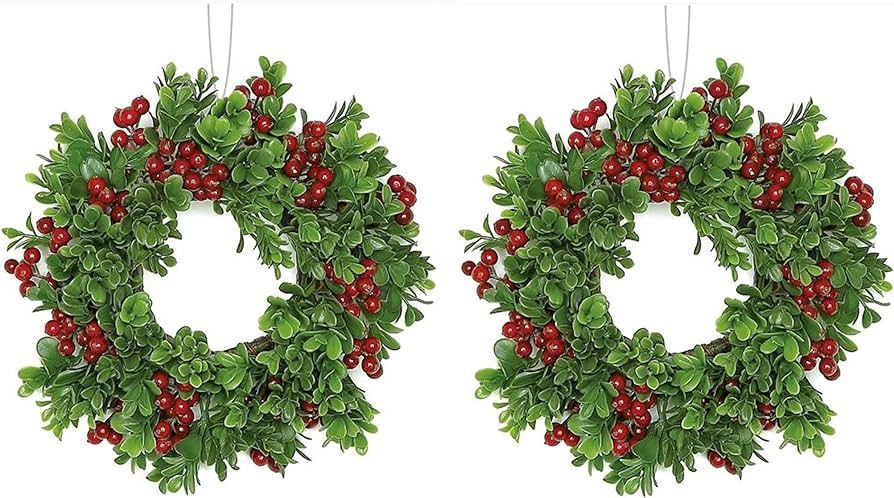 Pair! Boxwood and Red Berry Christmas Wreaths/Candle Rings | Amazon (US)