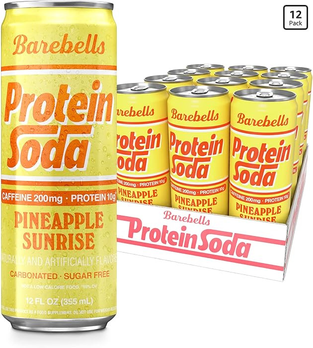 Barebells Protein Soda Pineapple Sunrise Sugar Free 10g Protein 200mg Caffeine B Vitamins Sparkli... | Amazon (US)