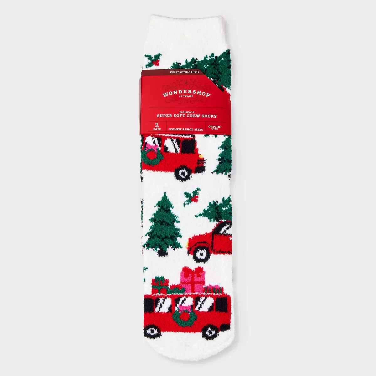 Women's Winter Road Trip Cozy Christmas Crew Socks with Gift Card Holder - Wondershop™ White 4-... | Target