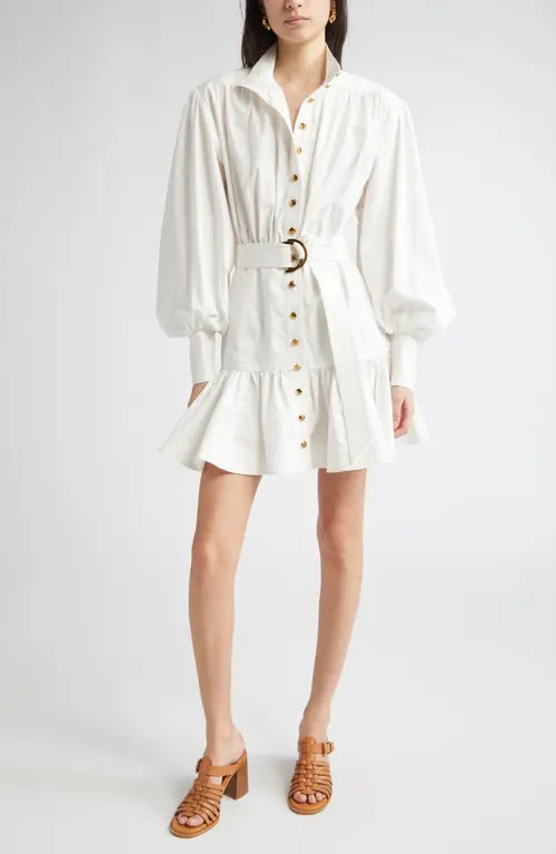 Zimmermann Belted Long Sleeve Cotton Utility Minidress in Ivory at Nordstrom, Size 4 | Nordstrom