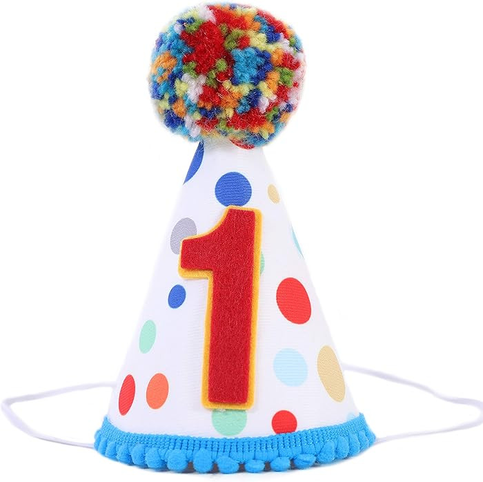 Baby 1st Birthday Party Hat - Primary Colors, Handmade Birthday Hat for Baby Girls/Boys, Confetti... | Amazon (US)