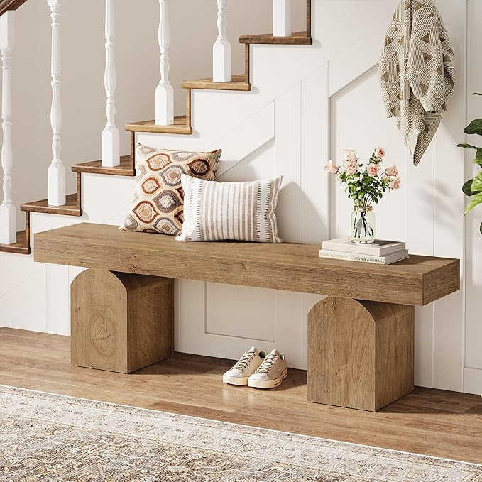 Tribesigns Entryway Bench, 59" Long Shoe Bench with Arched Bases, Wooden Indoor Bench for Entry W... | Amazon (US)