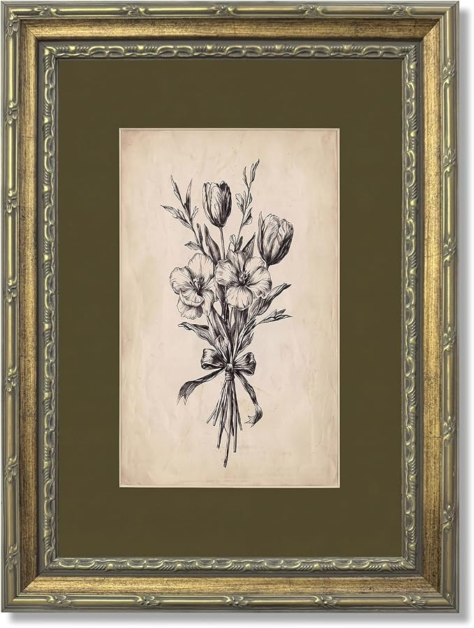 yByCute Vintage Floral Wall Art, Gold-Tone Framed Canvas, 8 x 10 Inches | Amazon (US)