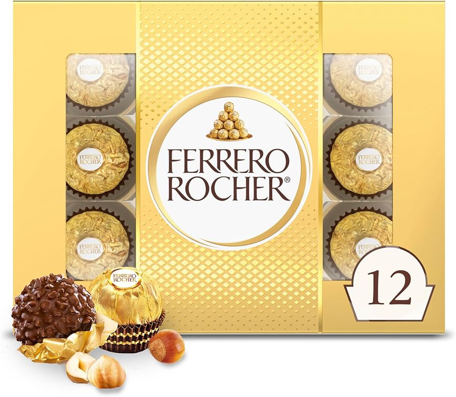 Ferrero Rocher Fine Hazelnut Milk Chocolate, Individually Wrapped Chocolate Gift Box, 12 Count, 5... | Amazon (US)