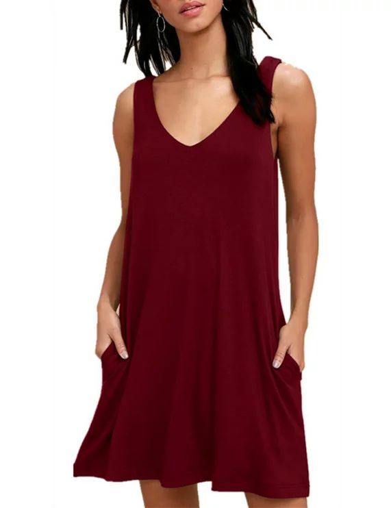 PPYOUNG Women's Summer Casual V Neck T Shirt Dresses Simple Tank Vest Dress Beach Cover up | Walmart (US)