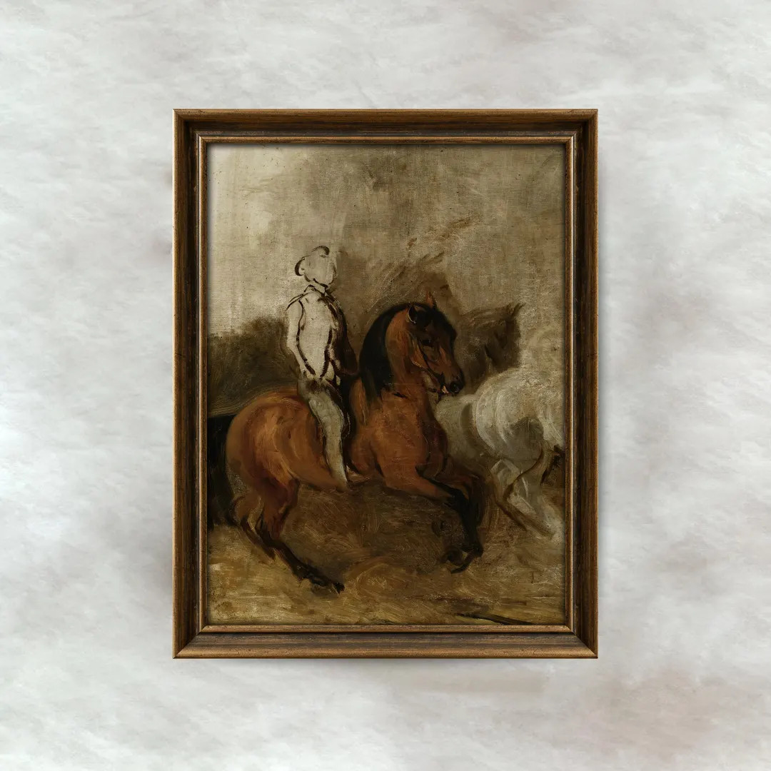 Rustic Equestrian Study Painting | Antique Rider and Horse Artwork | Dark Farmhouse Wall Art | Ma... | Etsy (US)
