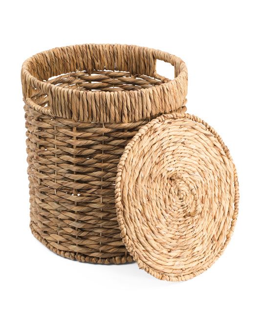 Medium Round Storage Basket With Lid And Cut Out Handles | Marshalls