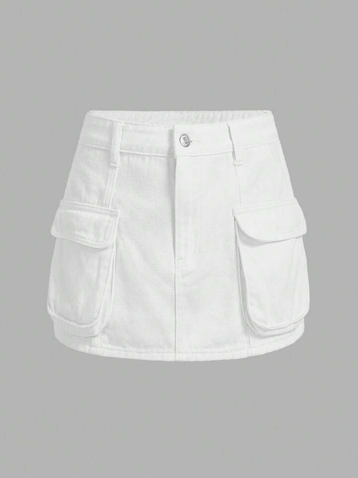 Flap Pocket Cargo Denim Skirt | SHEIN