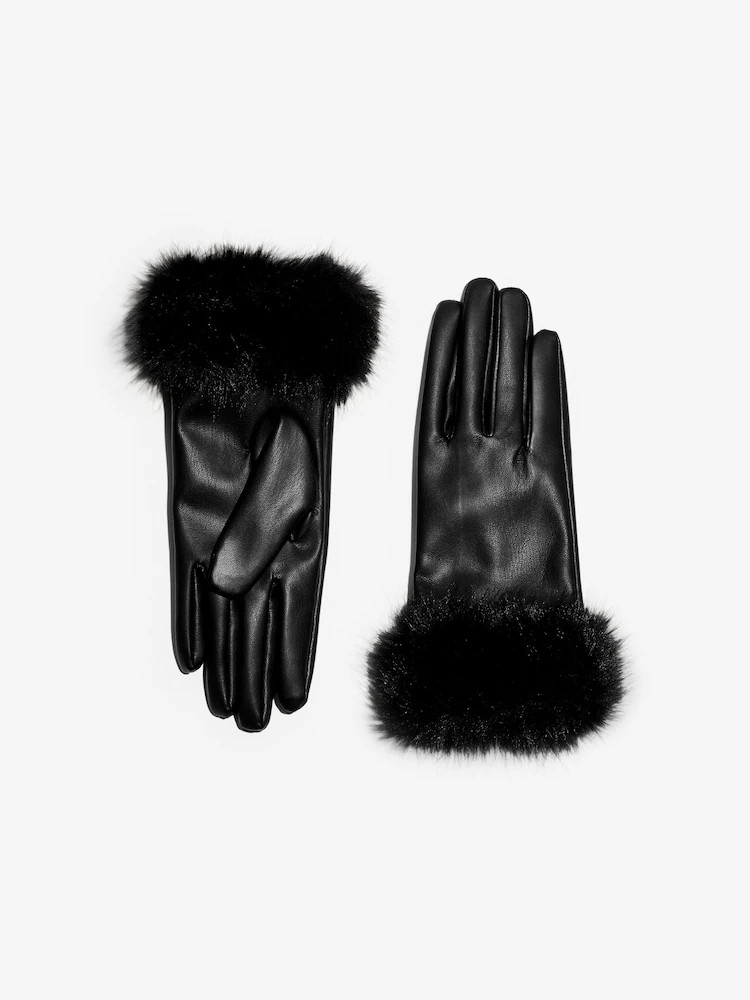 Lipsy Black Faux Fur Leather Look Gloves | Next EU