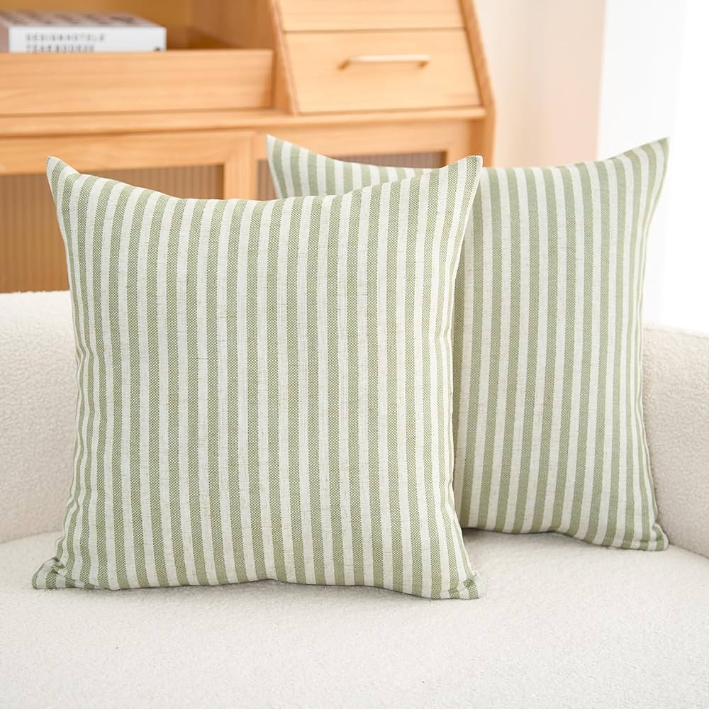 jinchan Striped Throw Pillow Covers Farmhouse Boho Geometric Linen Ticking Stripe Pattern Cushion... | Amazon (US)