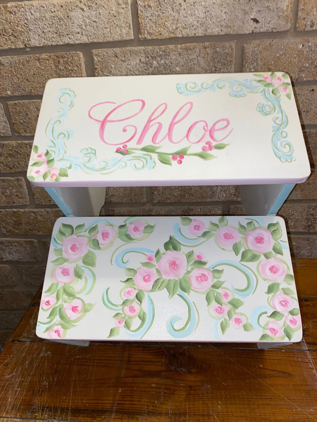 Toddler Girls Personalized Step Stool, Roses Romantic Floral Ribbons, Bathroom Step, Baby Nursery... | Etsy (US)