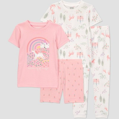 Carter's Just One You® Toddler Girls' 4pc Short Sleeve Cotton Snug Fit Unicorn Pajama Set - Pink 3T | Target