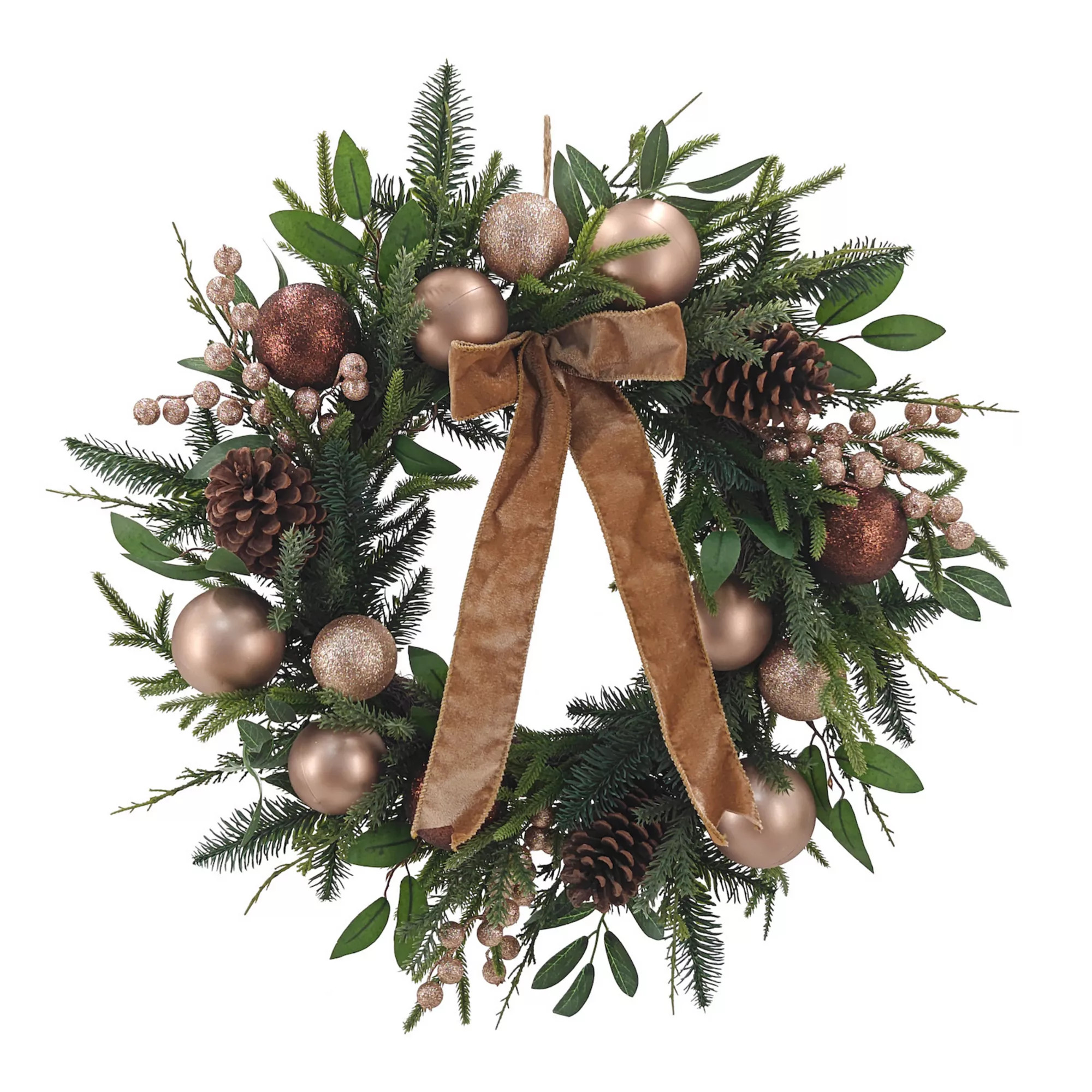 St. Nicholas Square® Pinecone & Bauble Artificial Wreath with Velvet Bow | Kohl's