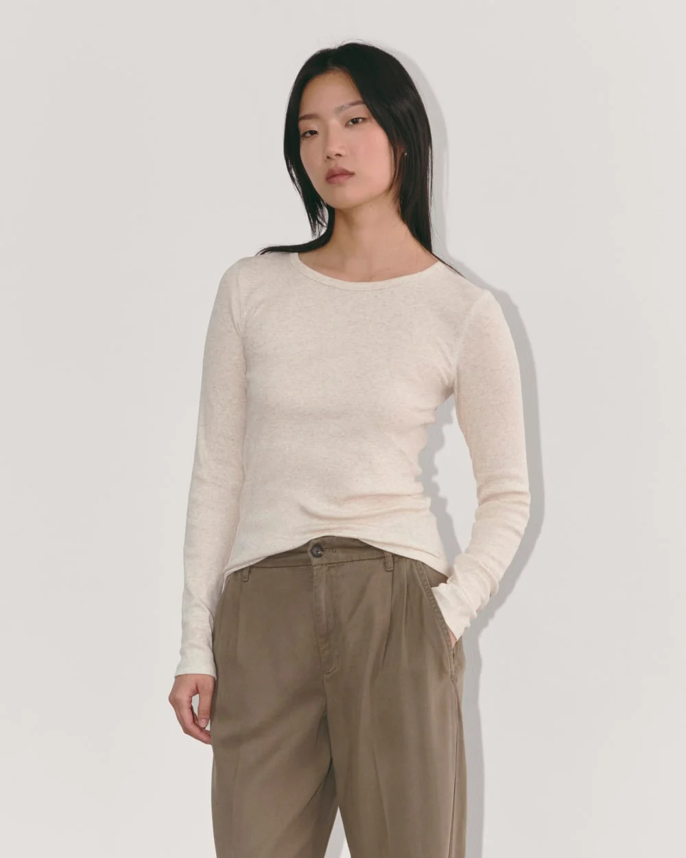 Women's Luxe Rib Long-Sleeve Crew Sweater by Everlane in Heathered Oat, Size XXS | Everlane