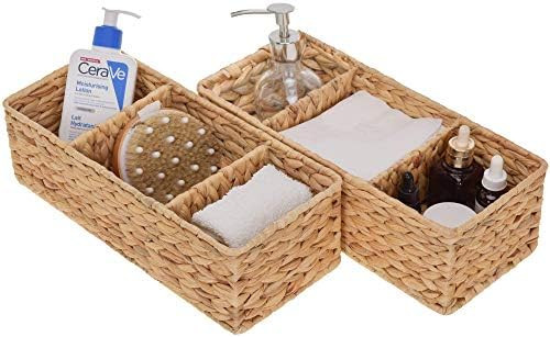 StorageWorks 3-Section Wicker Baskets for Shelves, Hand-Woven Water Hyacinth Storage Baskets, 14.... | Amazon (US)