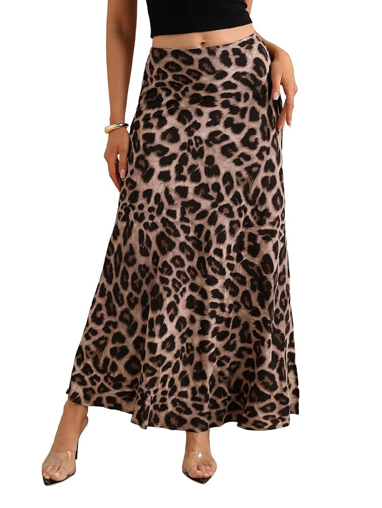 Women's Leopard Print Maxi Skirt High Elastic Waist Loose Flowy Elegant Skirts | Amazon (US)