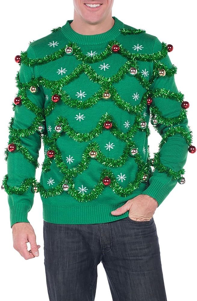 Tipsy Elves Men's Gaudy Garland Sweater - Tacky Christmas Sweater w/Ornaments | Amazon (US)