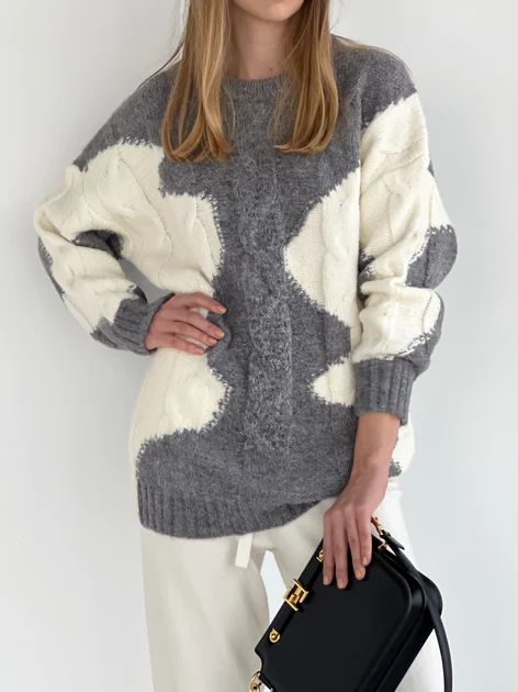 Kara Contrast Sweater | Grey & Ivory | Vita Grace
