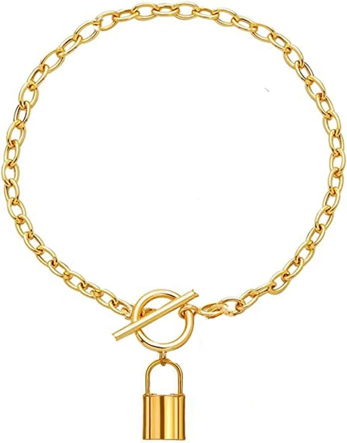 MOROTOLE 14K Gold Filled Padlock Lock Pendant Chain Necklace for Women Teen Girls Stainless Steel... | Amazon (US)