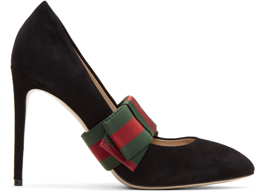 Gucci Black Suede Web Bow Heels | SSENSE