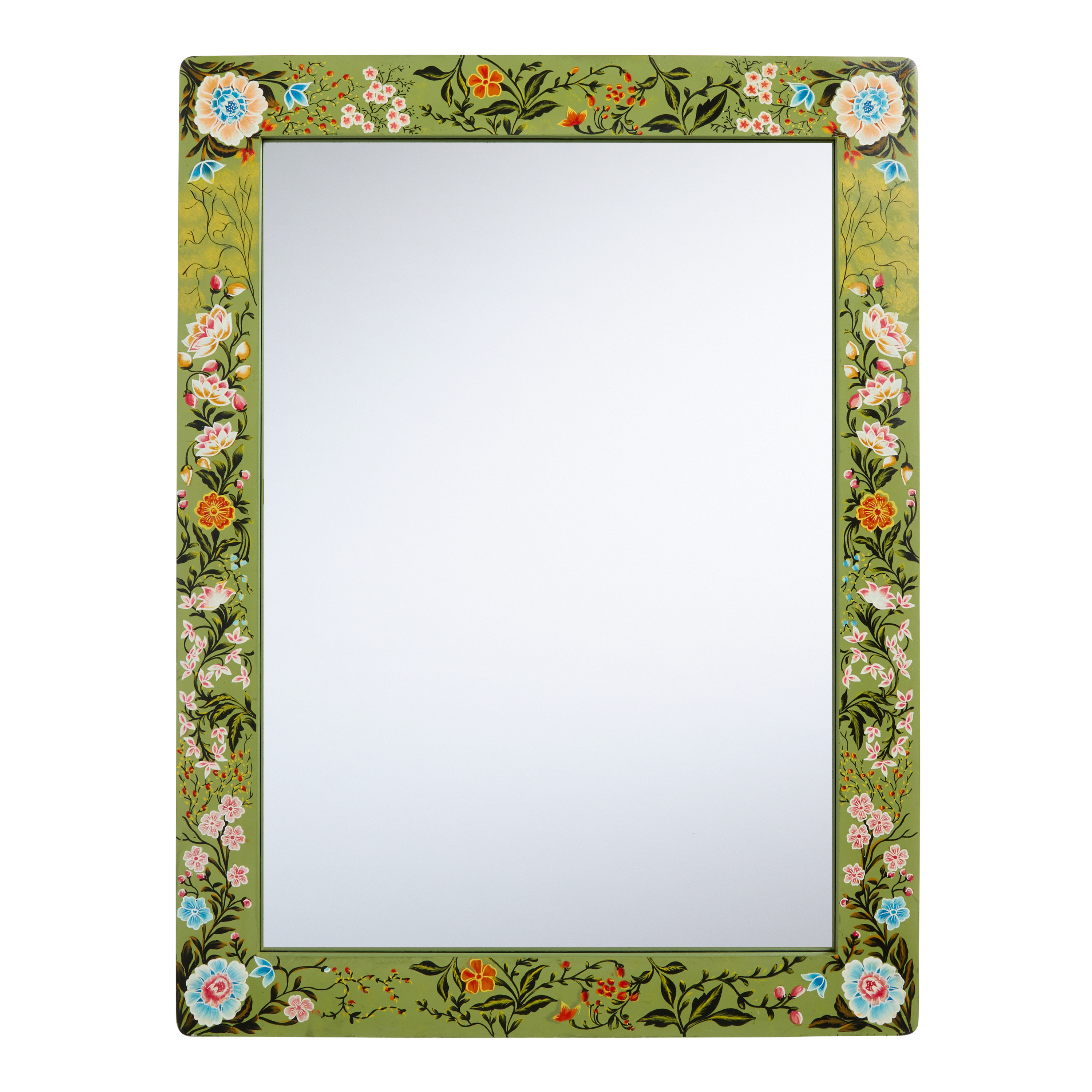 Green Hand Painted Floral Wall Mirror | World Market