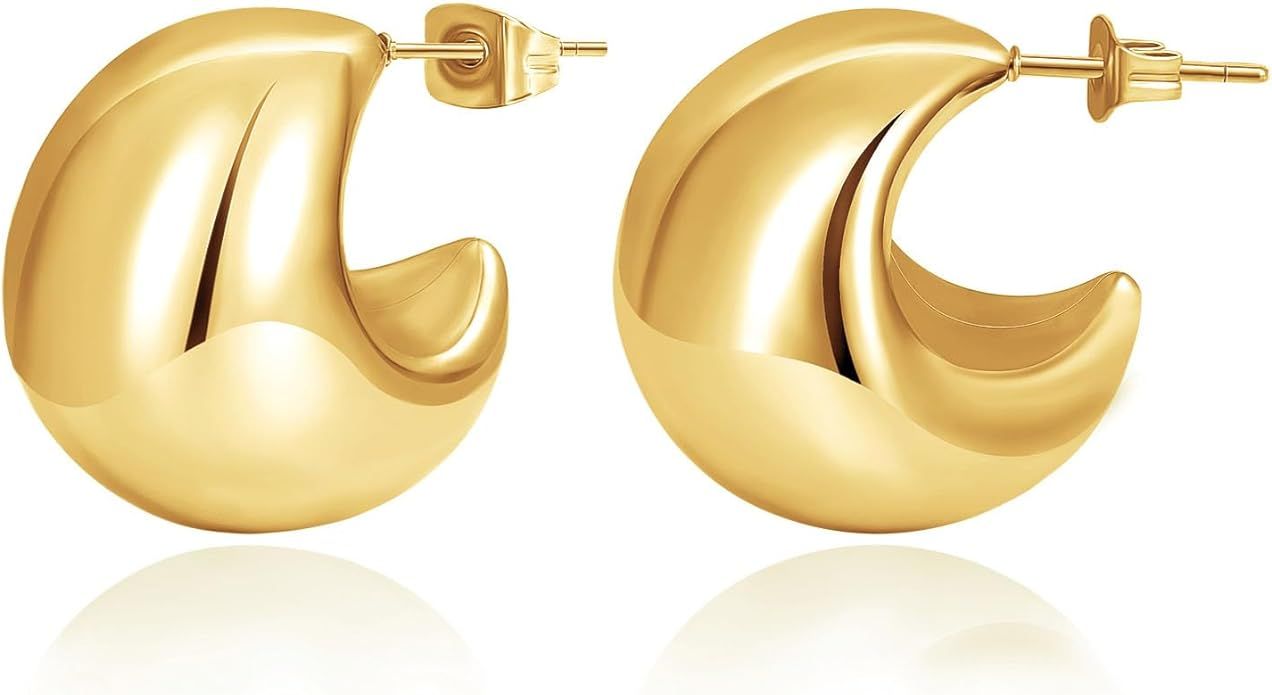 Chunky Gold Hoop Earrings for Women 18K Gold Paperclip Oval Hoop Earrings Gold Square Hoops Small... | Amazon (US)