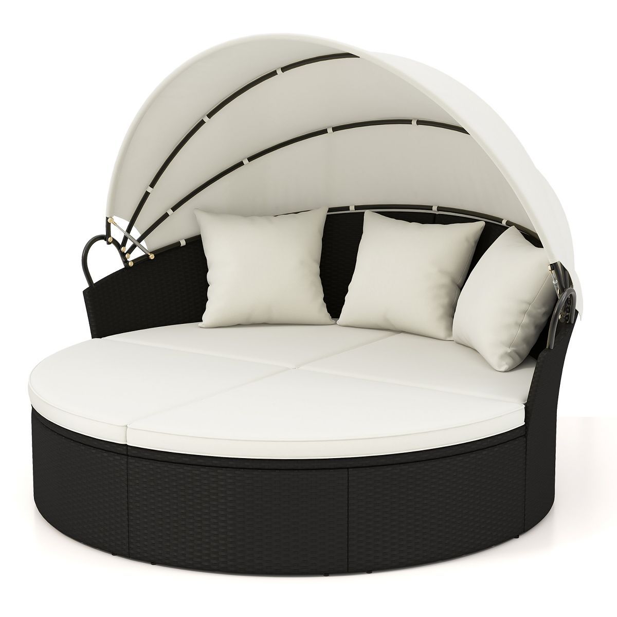 Tangkula Patio Round Daybed Wicker Daybed w/ Retractable Canopy Separated Seating Sectional Sofa | Target