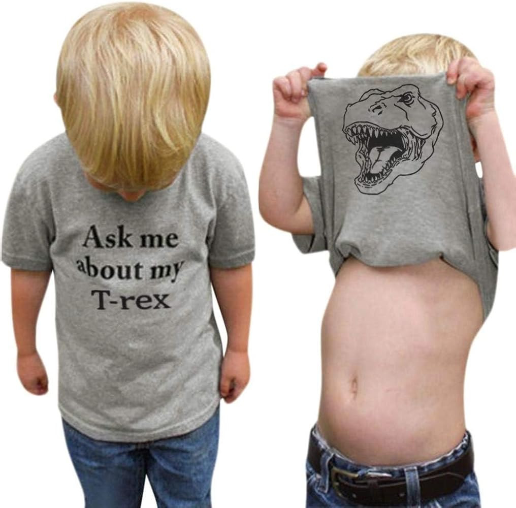 MODNTOGA Baby Boy Ask me About My moo Cow Shirt Little Cowboy Short Sleeve Top Toddler Kid T-rex ... | Amazon (US)
