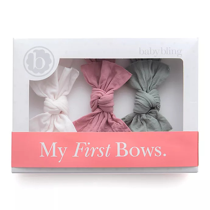Baby Bling 3-Pack Bow Headbands in Mauve/Grey/Pink | buybuy BABY
