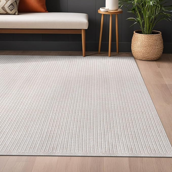 Beverly Rug Easy Jute Off White Rug 5x7 Solid Washable Durable Outdoor Indoor Area Rugs for Livin... | Amazon (US)