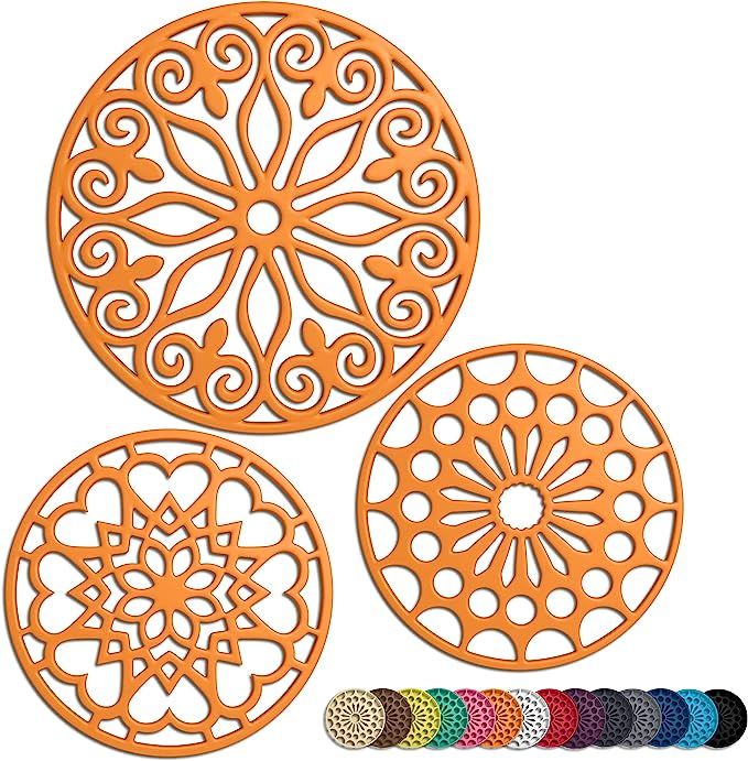 3 Set Silicone Trivet Mats With 1 Extra Large Included | Intricately Carved Insulated Flexible Du... | Amazon (US)