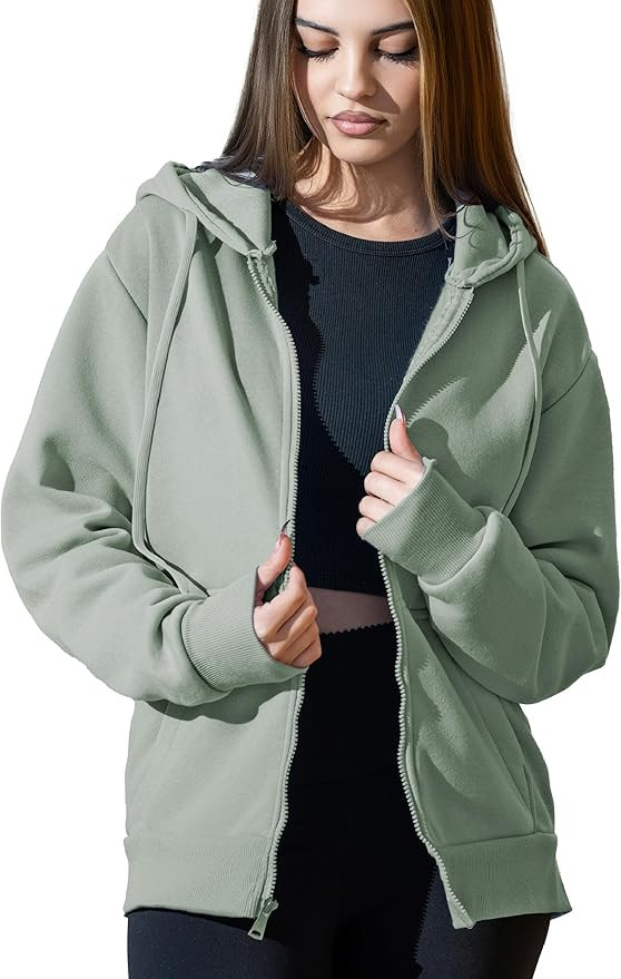 Oversized Zip Up Hoodie for Women, Soft Fleece Cotton Blend, Cozy Full Zip Sweatshirt | Amazon (US)