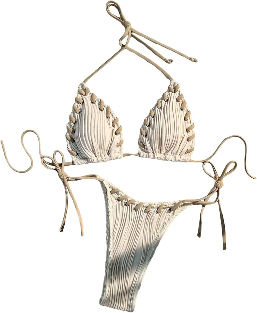 Women's High Waisted Bathing Suit Shell Decor Tie Back Swimsuit Bikini Set 2 Piece | Amazon (US)