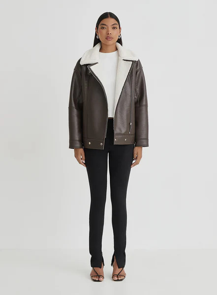 Brown Faux Leather Aviator Jacket- Billy | 4th & Reckless