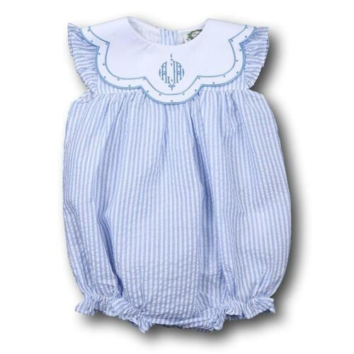 Blue Seersucker Scalloped Collar Bubble | Cecil and Lou