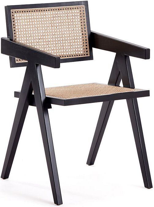 Hamlet Dining Arm Chair In Black And Natural Cane | 1stopbedrooms