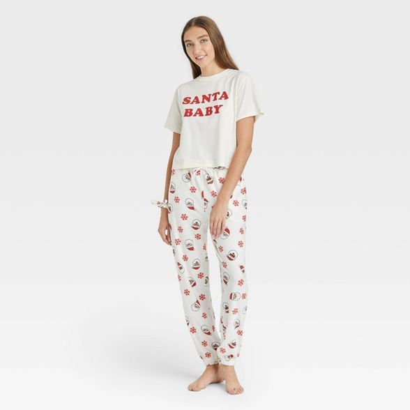 Women's Santa 3pc Scrunchie and Pajama Set - White/Red | Target