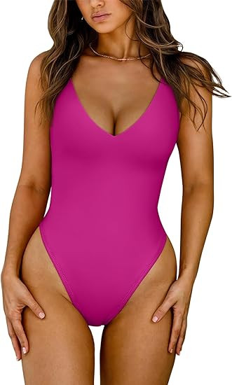 LASLULU Womens One Piece Swimsuit Padded Sexy V Neck Swim Suits Modest Tummy Control Bathing Suit... | Amazon (US)