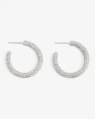 Rhinestone Pave Medium Post Back Hoop Earrings | Express