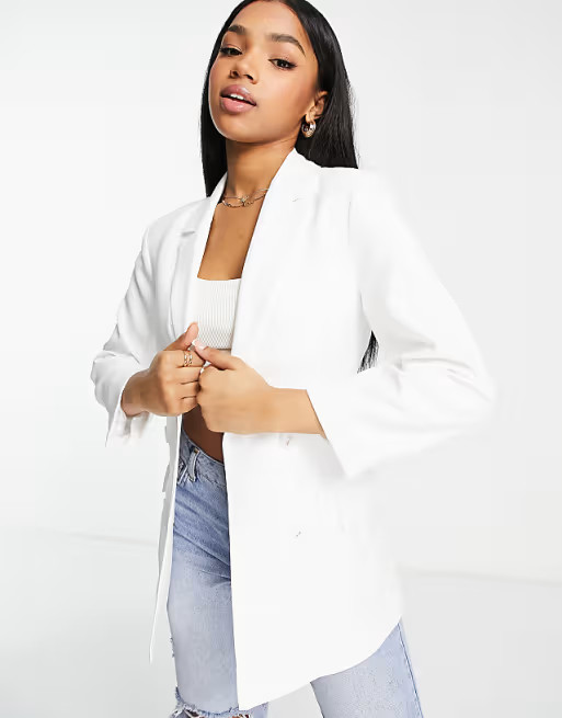 Stradivarius double breasted blazer in white | ASOS (Global)