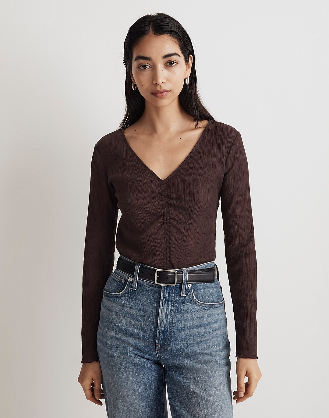 Semi-Sheer Shirred V-Neck Top | Madewell