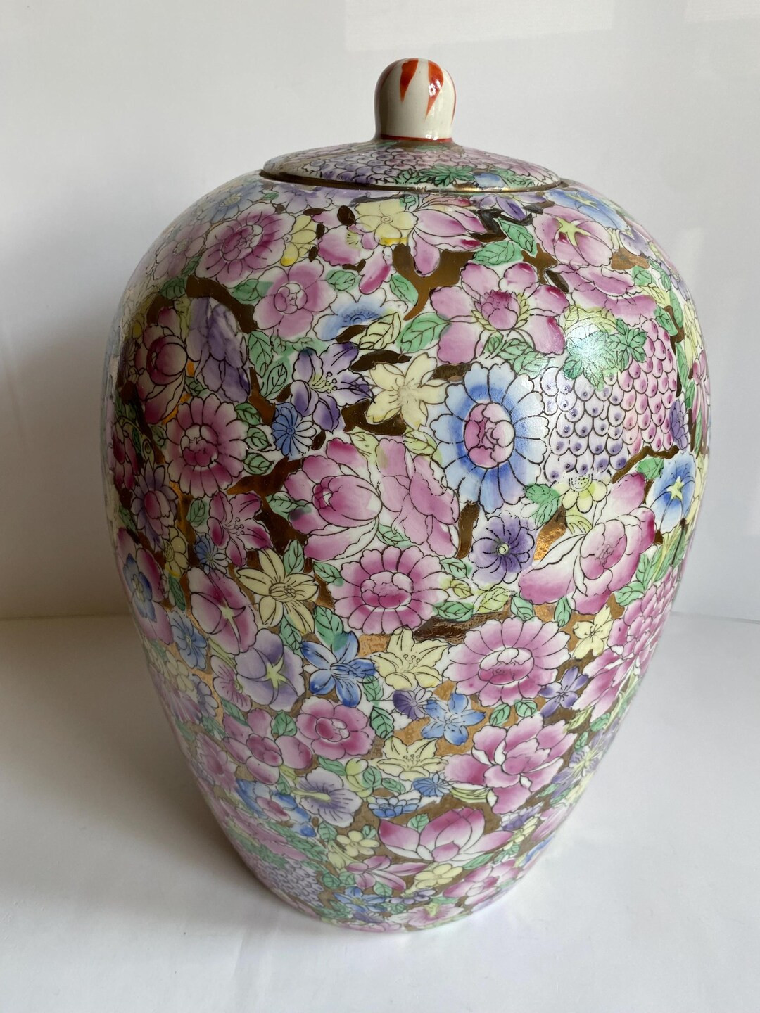 Vintage Chinese Large Ornate Floral & Gold Accent Ginger Jar - Etsy | Etsy (US)