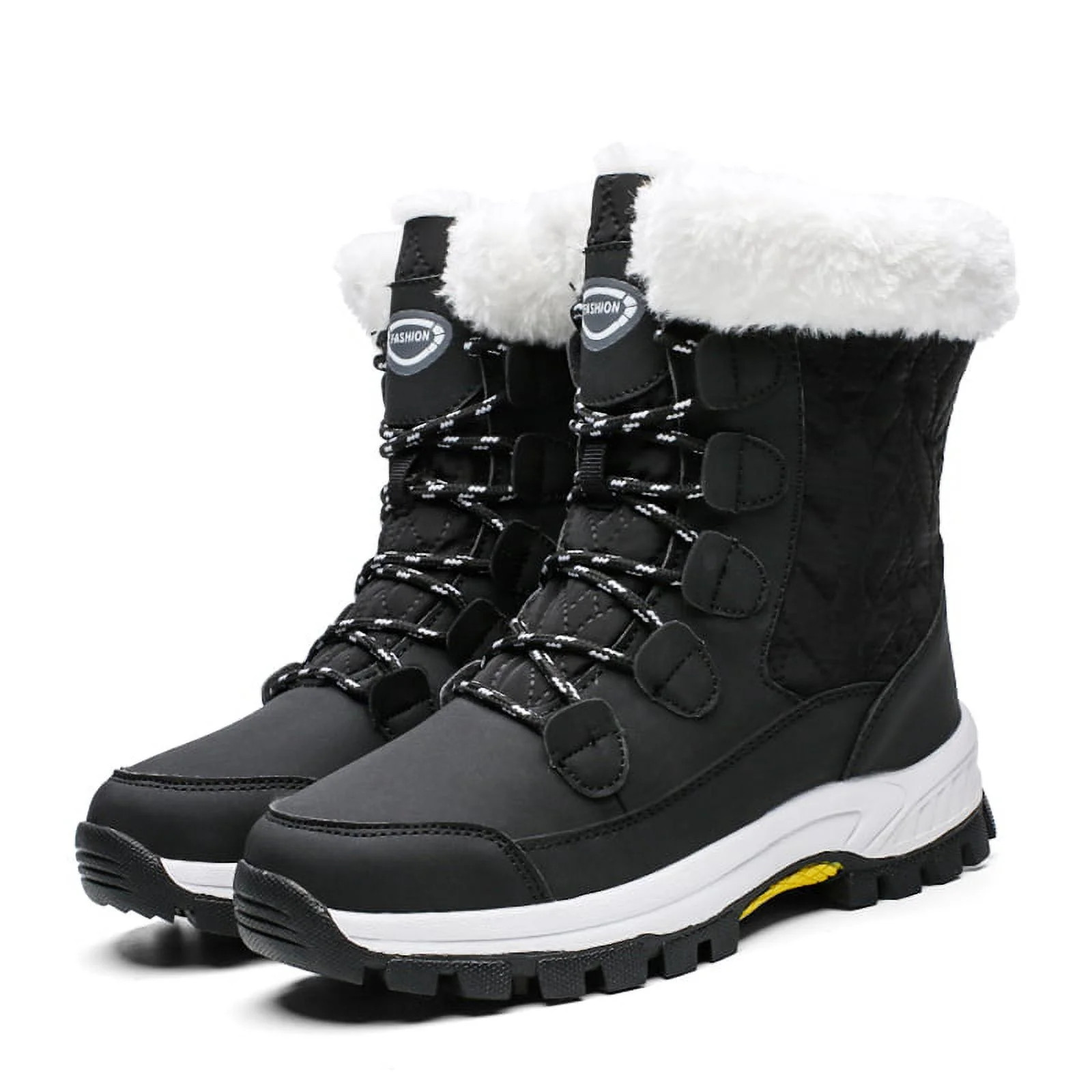 Stepedia Women's Warm Faux Fur Lined Mid Calf Winter Snow Boots Waterproof Hiking Boots, Black | Walmart (US)
