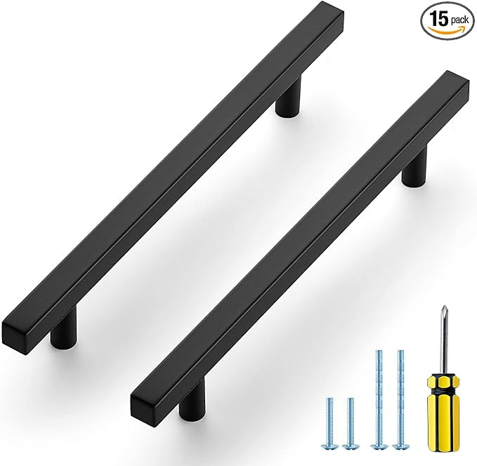 Ravinte Black Cabinet Handles 15 Pack 6-3/10 inch Matte Black Square Cabinet Pulls Black Kitchen ... | Amazon (US)