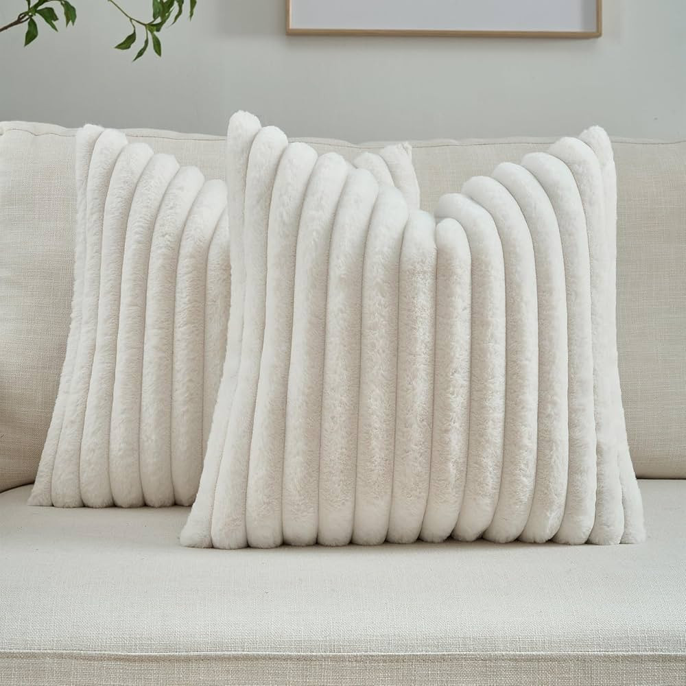 FUTEI Cream White Striped Decorative Throw Pillow Covers 18x18 Inch Set of 2,Square Fall Decorati... | Amazon (US)