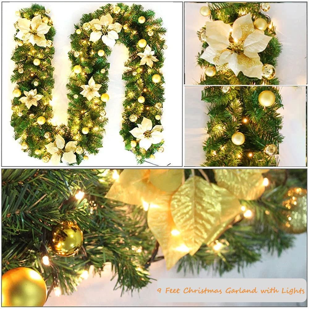 9ft Prelit Christmas Garland with Lights Frosted Xmas Garland Berry, Flowers, Bows Artificial Gar... | Walmart (US)