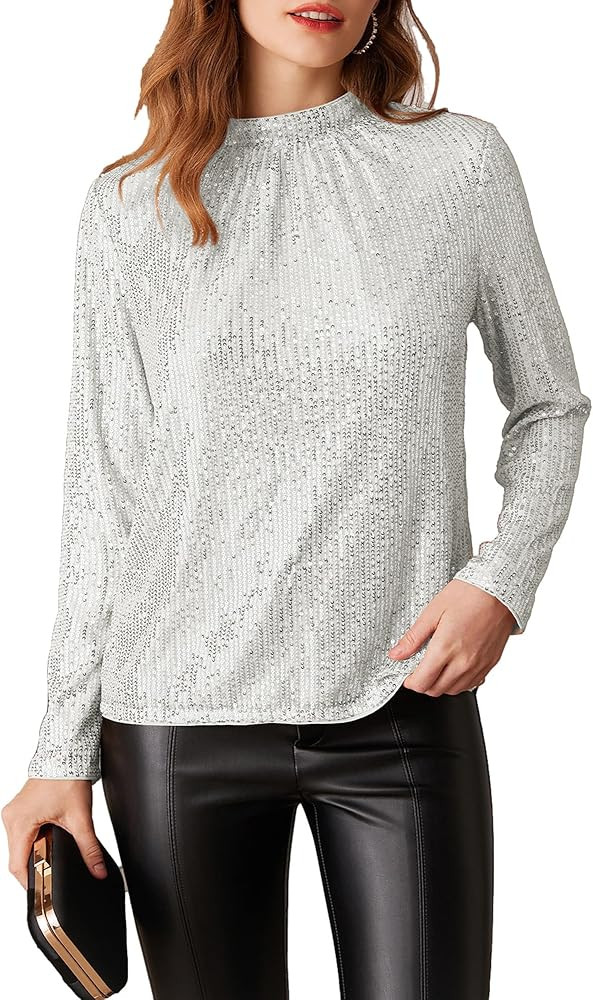 GRACE KARIN Sequin Tops for Women Long Sleeve Crew Neck Loose Fit Sparkly for Party 2024 Fall Win... | Amazon (US)